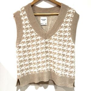 Abercrombie & Fitch Womens Oversized Sweater Vest Houndstooth V-Neck Soft Prep S